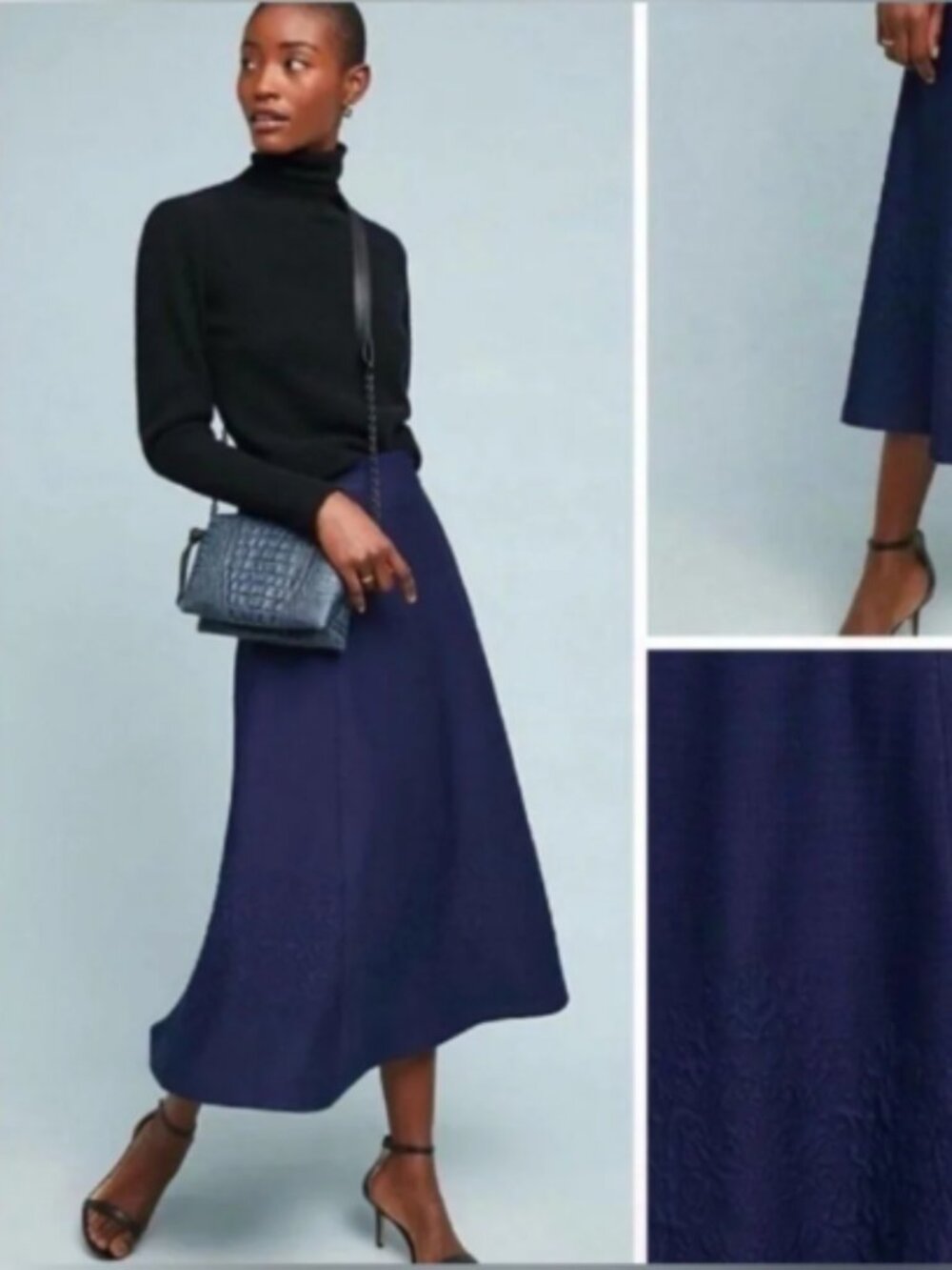 MAEVE by ANTHROPOLOGIE Maria Heavy Knit Midi Skirt Navy Size XS Petite